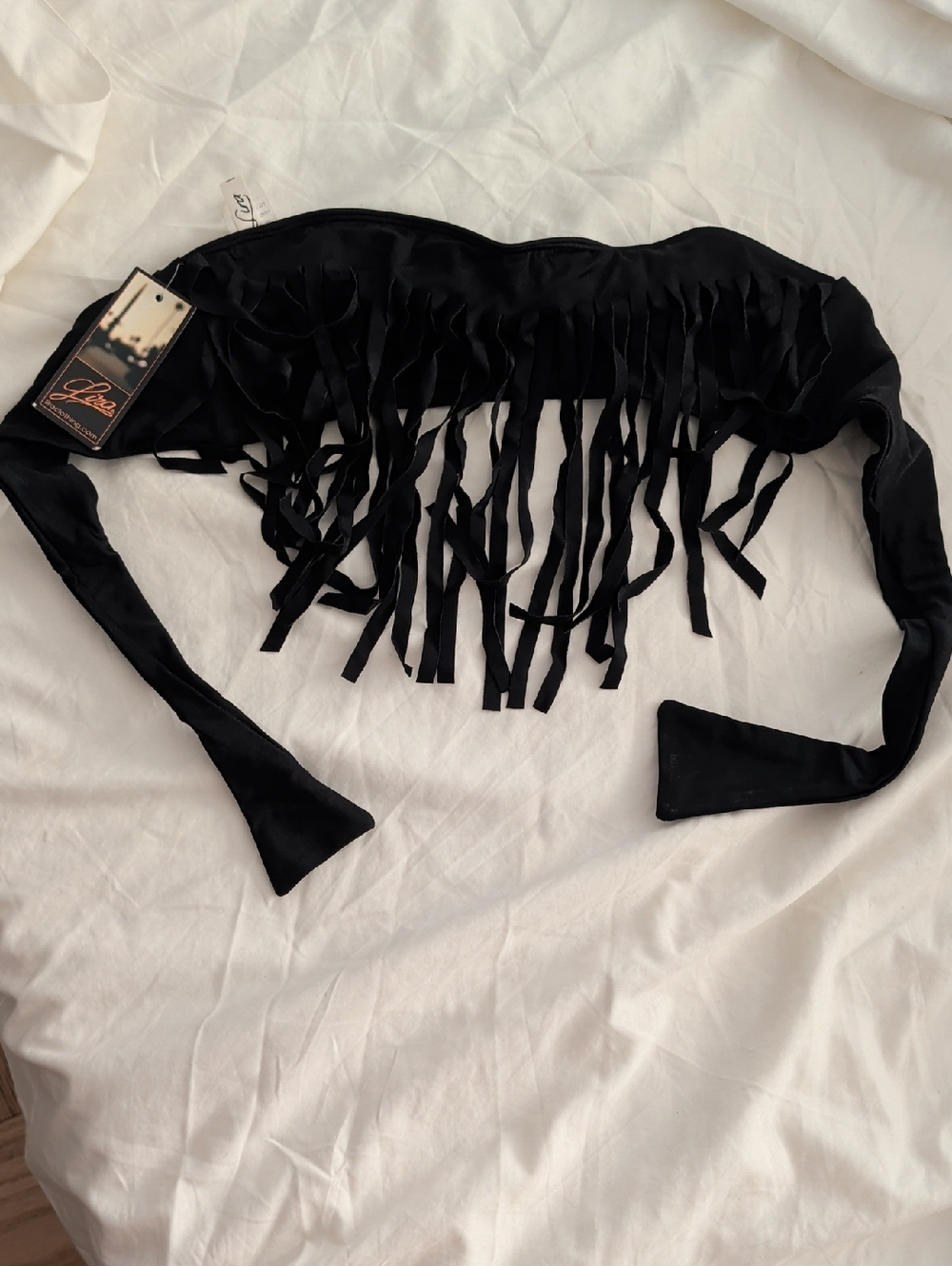 NWT Lira Black Fringe Bikini Top Size XS